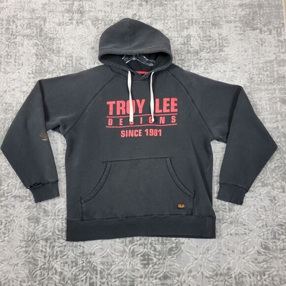 Troy Lee Designs Hoodie Mens Large Black Pullover Casual Distressed Thrashed - Picture 1 of 12